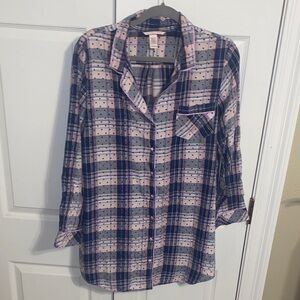 Victoria's Secret Plaid and Polka Dot Shirt - Blue and Pink